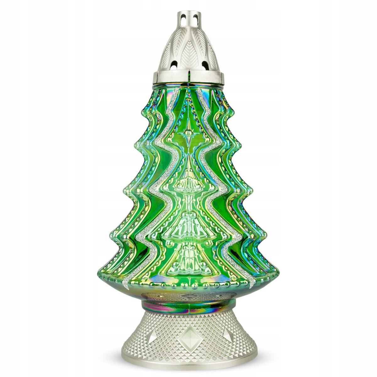 Glazen Kerstboom Znicz 40cm Groen Zilver met Brandstof