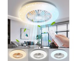 Aigostar LED plafondlamp met ventilator – Plafondventilator met verlichting – dimbaar – 6 snelheden – zomer- en wintermodus – CCT – Ø48 cm – Wit