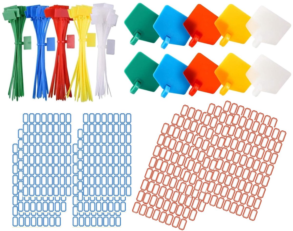 Dailygoods- Kabelbinders 250 stuks - Nylon - Zelfborgend - Organiseren - Etiketten - Hittebestendig - 5 Kleuren - Kabelmarkeerders