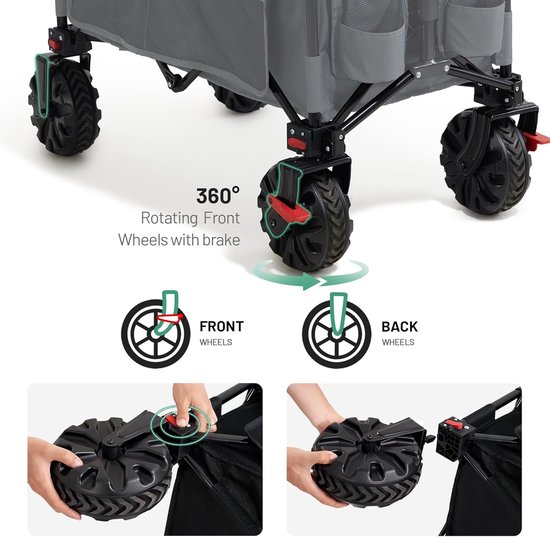 Bolderkar Opvouwbaar – 100 kg Draagvermogen – Met Rem – Verstelbare Handgreep – All Terrain Wielen — afbeelding 5