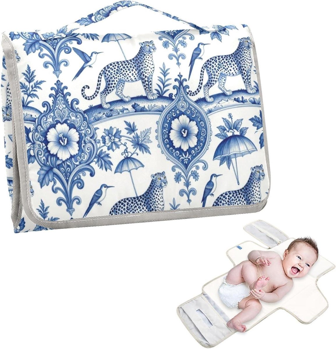 Herbruikbaar Luierkussen - Aankleedkussen - Onderweg Luiers Wassen - Met Ingebouwd Kussen - 62 x 30 cm - Franse Luipaarden