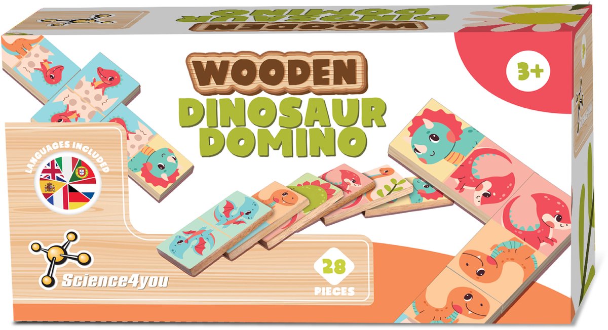 Science4you Houten Dinosaurus Domino voor Kinderen van 3+ - Domino voor Kleuters, 28 Stuks Dinosaurus Speelgoed, Educatief Speelgoed voor Kinderen, Cadeau voor Jongens & Meisjes 2 3 4 5+