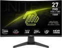 Gebogen 27 inch MSI gaming monitor met 200Hz en HDR Ready, met logo en 'MAG MSI ARSENAL GAMING' tekst.