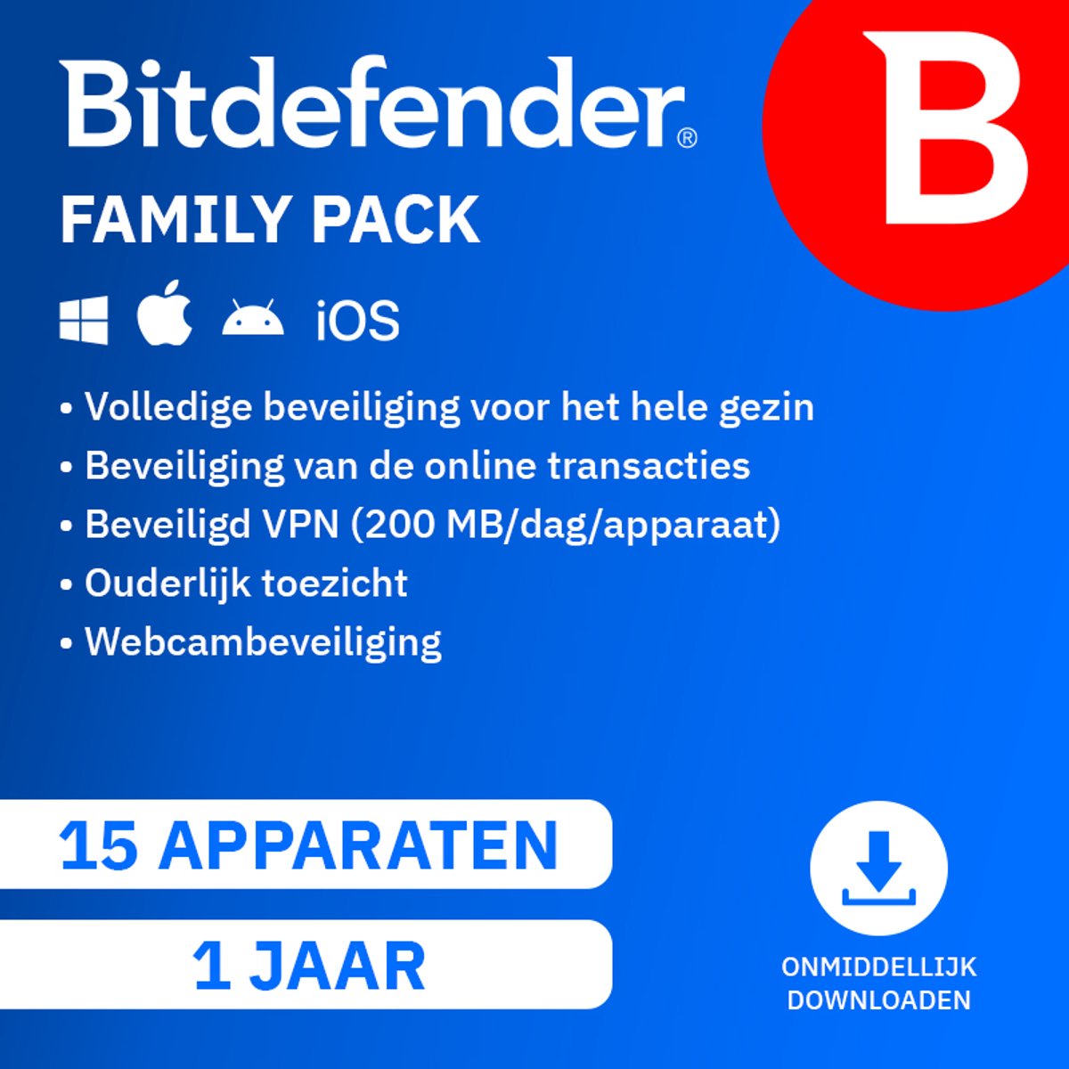 Bol.com Bitdefender Family Pack - 12 maanden/15 apparaten - Nederlands - Download aanbieding