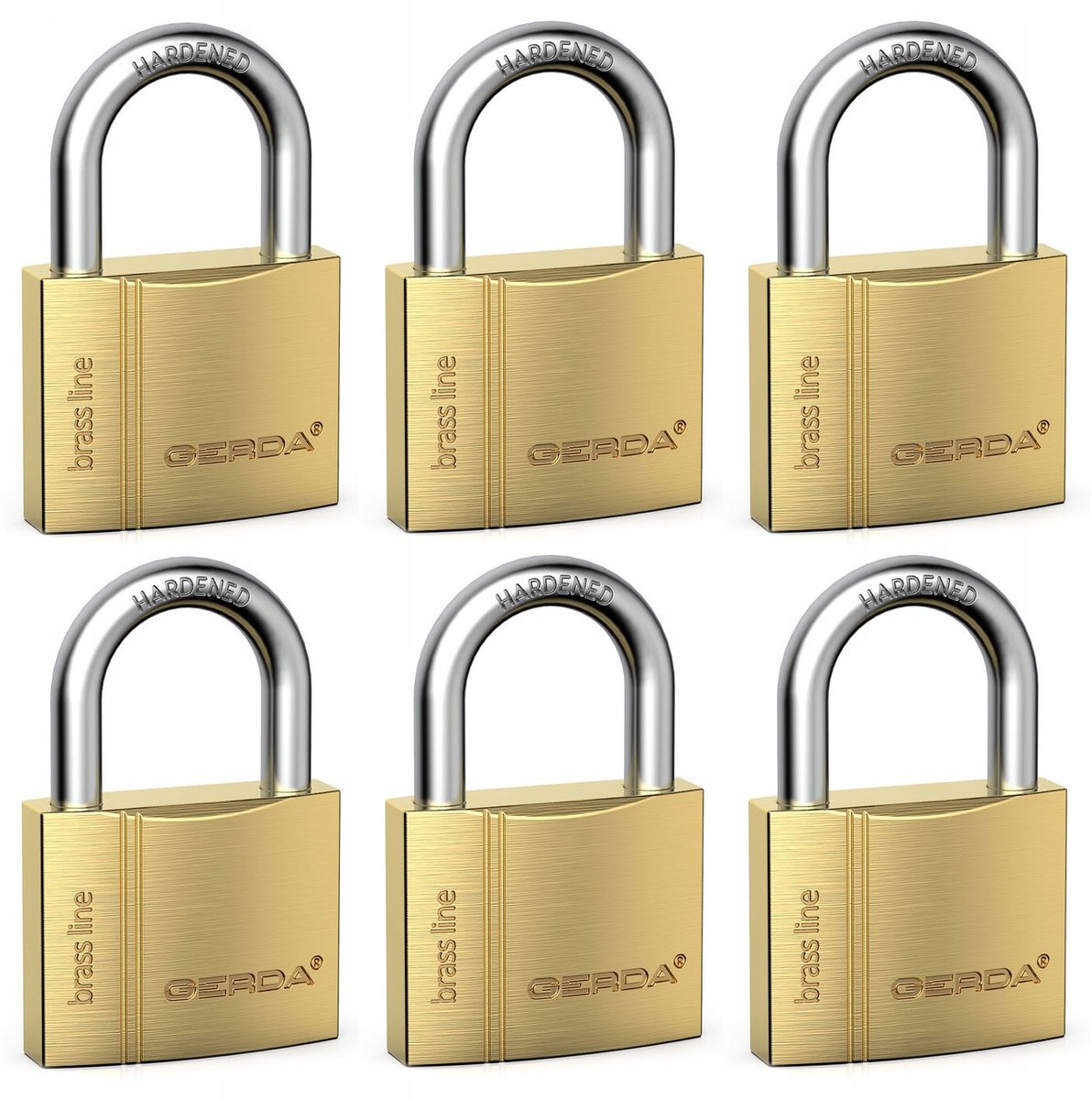 6x GERDA hangsloten One Key System 60 mm waterdicht messing