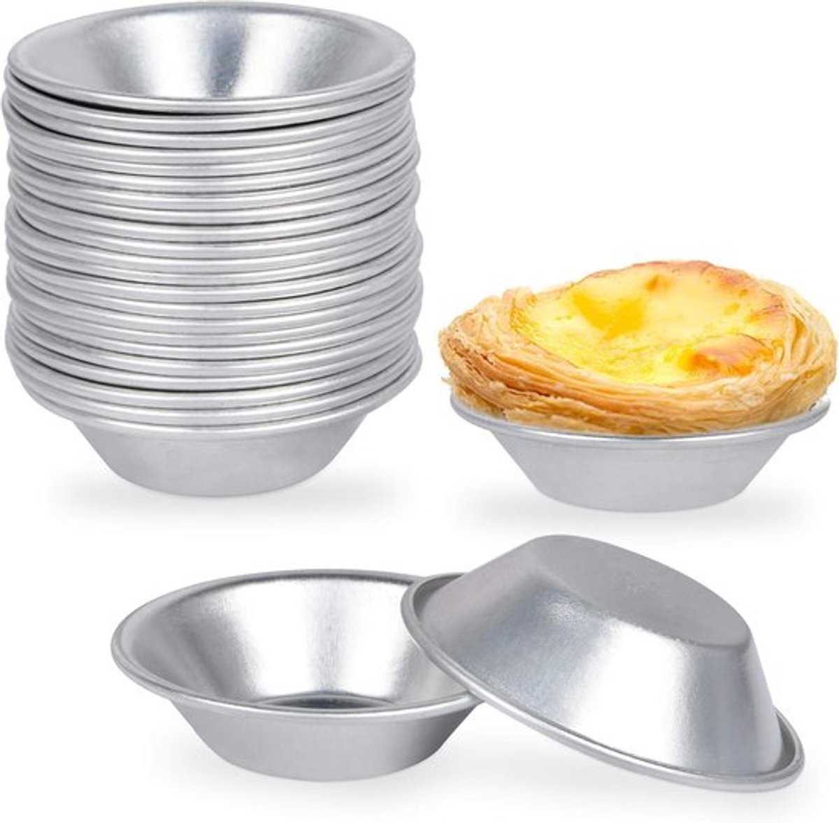 Taartvormpjes Set - Dessert Bakvormen - Zelf Bakken - Vaatwasserbestendig - 25 Stuks - Zilverkleurig