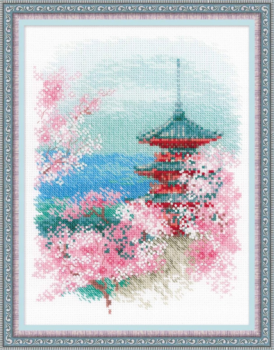 RIOLIS Borduurpakket Sakura Pagode 1743 - 18x24 cm