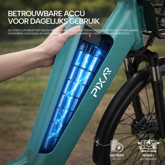 Galaxy C1 Pro Elektrische Stadsfiets 28 Inch - Tot 150 km Bereik - 36V 18Ah EVE Accu - Hydraulische Schijfremmen- 250W Motor - Shimano 7 Versnellingen - Voorvorkvering - Inclusief Mand en Telefoonhouder-Blauw van galaxy — afbeelding 4