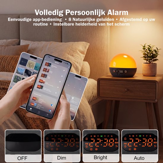 Inga Smart Wake up Light with Wifi App & Bluetooth-luidspreker - Lichtwekker - Zonsopgangwekker - Digitale wekker met 11 White Noise Sound Machine voor kinderen en volwassenen van Inga — afbeelding 3