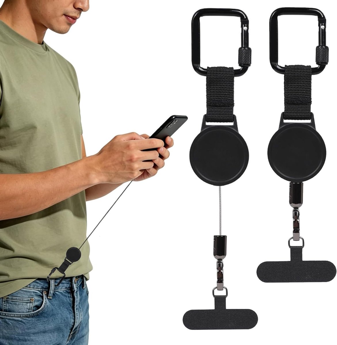 Telefoonkoord met karabijnhaak voor handsfree gebruik, ideaal voor reizen en outdooractiviteiten, voorkomt verlies van je smartphone