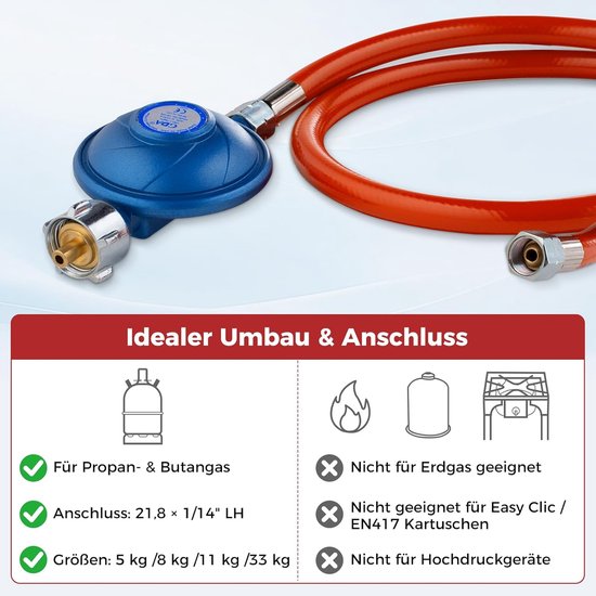 Gasdrukregelaar met slang - LPG regelaar - Veilig koken buiten - Stabiele gasdruk - 50 mbar - Zwart — afbeelding 2