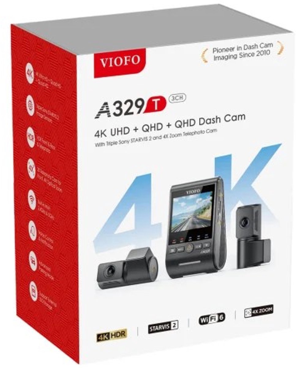 Sony VIOFO A329T 3CH - Dashcam - 4K + 2K Telelens + 2K Achtercamera thumbnail 3