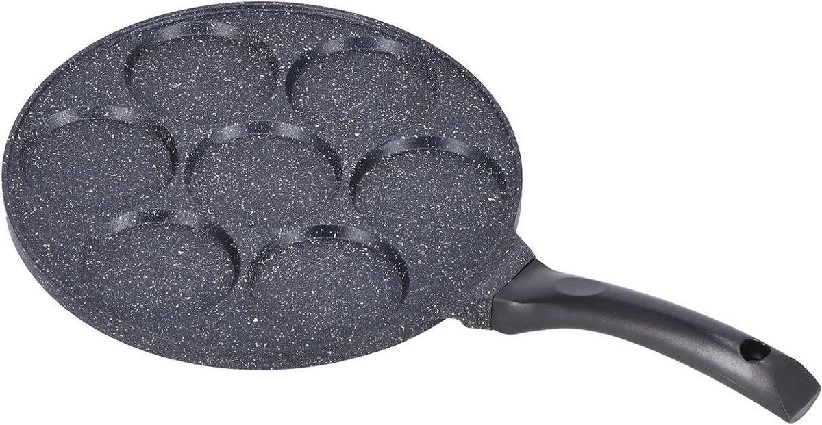 Pannenkoekenpan met 7 Gaten - Ontbijt Pan - Fijn Ontbijten Maken - Speciaal Ontwerp - 46 cm Lengte - Zwart