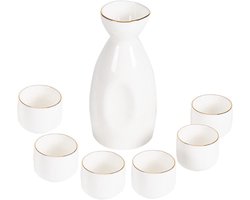 Sake Set - Japanse Drinkset - Oosterse Drankjes - Traditioneel Handgemaakt - 7 Delig - Wit