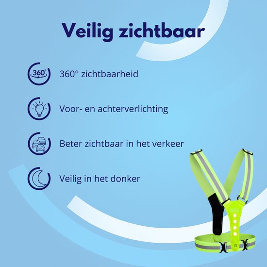 Veilig zichtbaar: 360° zichtbaarheid, voor- en achterverlichting, beter zichtbaar in het verkeer, veilig in het donker.