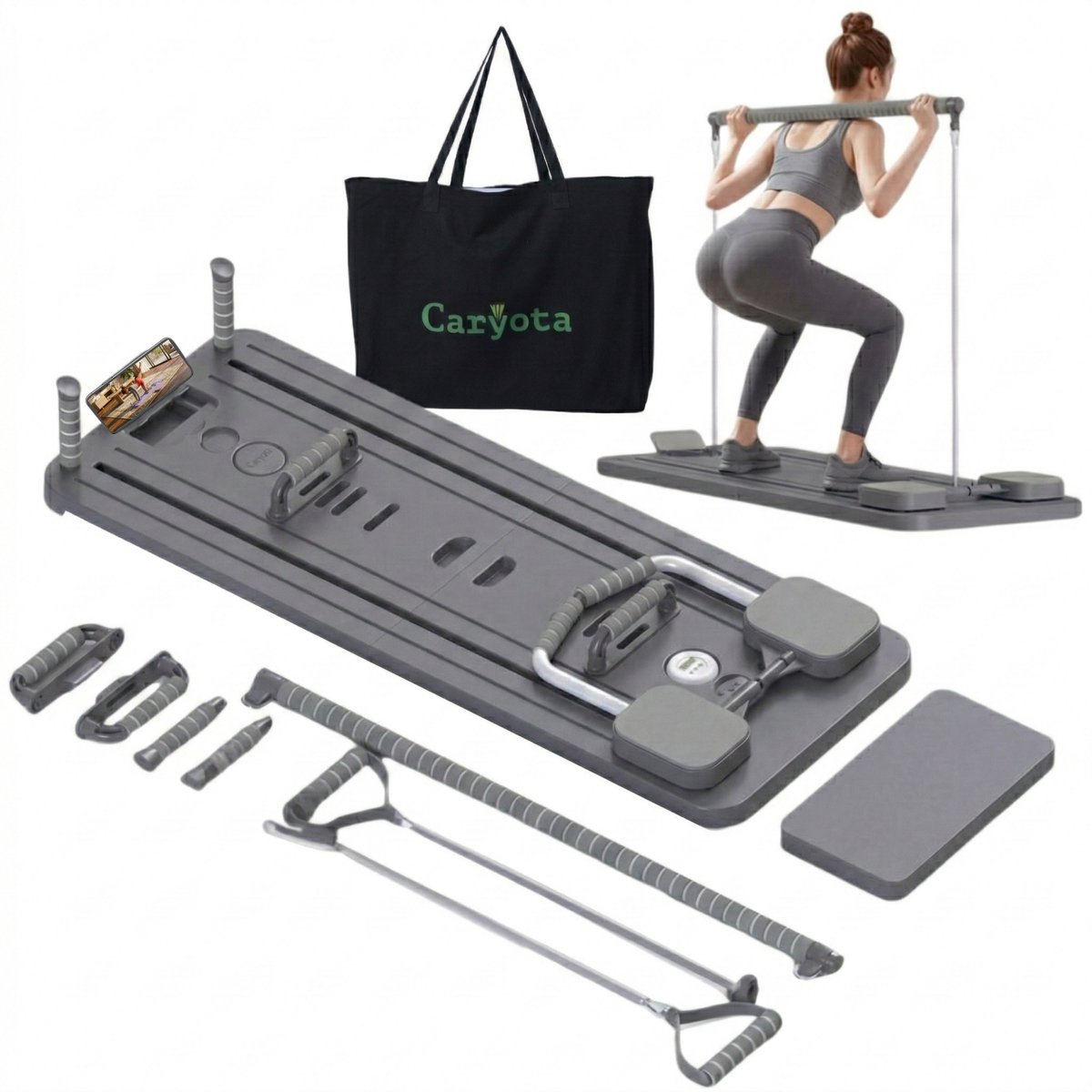 Caryota Pilates Board - Reformer Voor Home Workout - Inklapbare Buikspiertrainer - Timer + Opbergtas