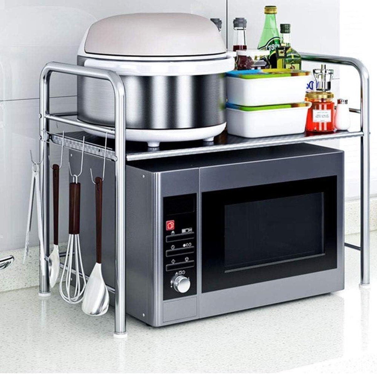 Keukenrek - Opbergrek - Keuken Organiseren - Roestvrij Staal - 60x32x48 cm - Zilver