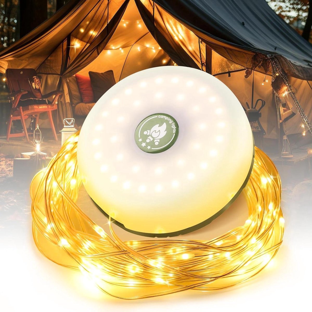 Beyahl - Camping Lichtsnoer 10 Meter USB Oplaadbaar - Waterdichte LED Tentverlichting met 8 Verlichtingsmodi - Oprolbare Buitenlichtketting voor Camping, Balkon, Terras en Reizen