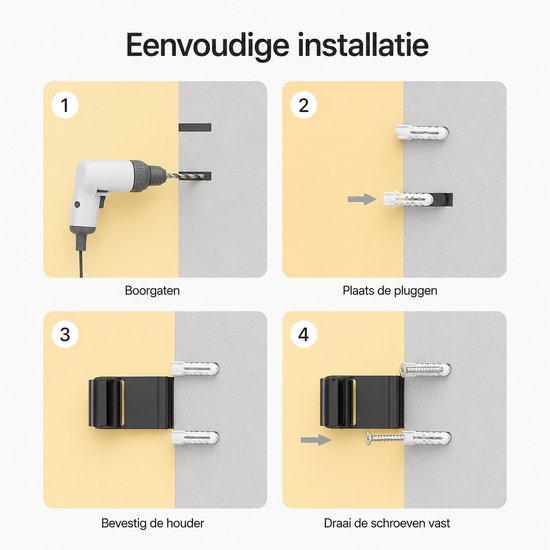 BOTC Bezemhouder - 4 stuks - Schroefboren - RVS - Tuingereedschap Ophangsysteem - Wit van BOTC — afbeelding 5