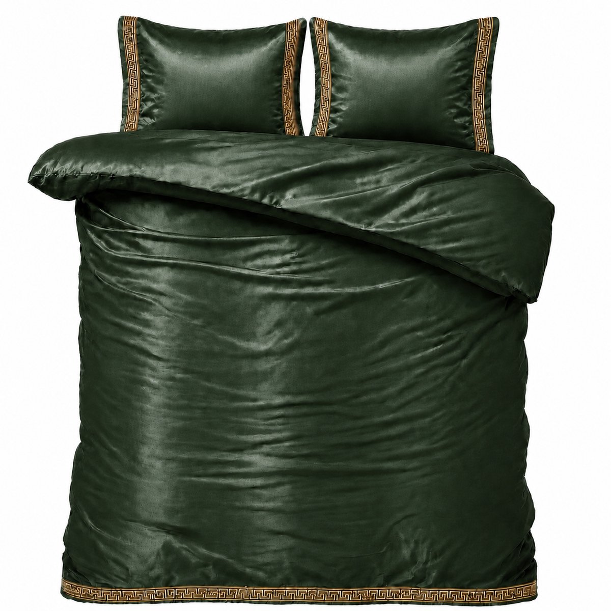 Dekbedovertrek Glans Satijn - 200x220 cm - Groen - Lace - Inclusief Kussenslopen - Luxe Uitstraling