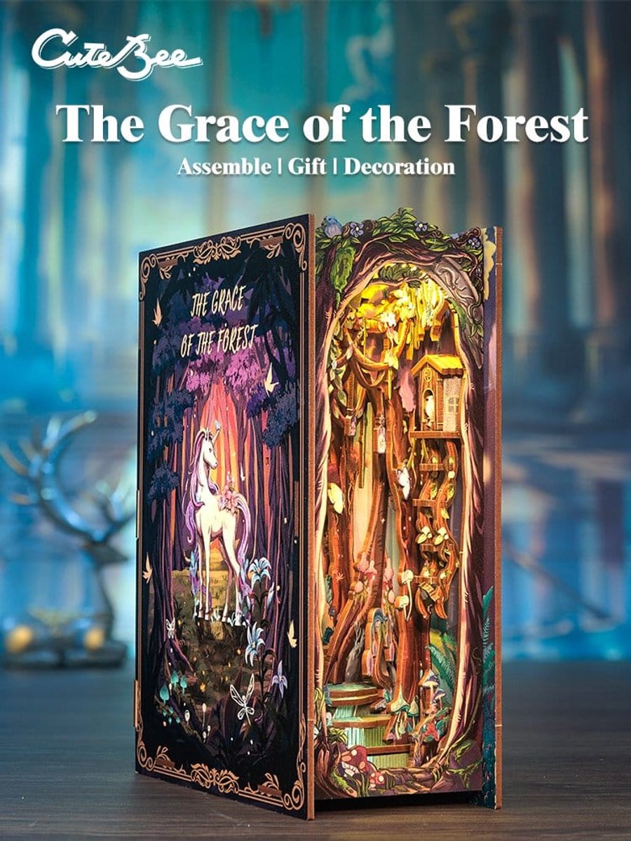CuteBee Book Nook - Modelbouw - Houten 3D Puzzel - DIY Bouwpakket Volwassenen en Volwassenen - Boekensteun - Boekenhouder - The Grace of Forest — afbeelding 13