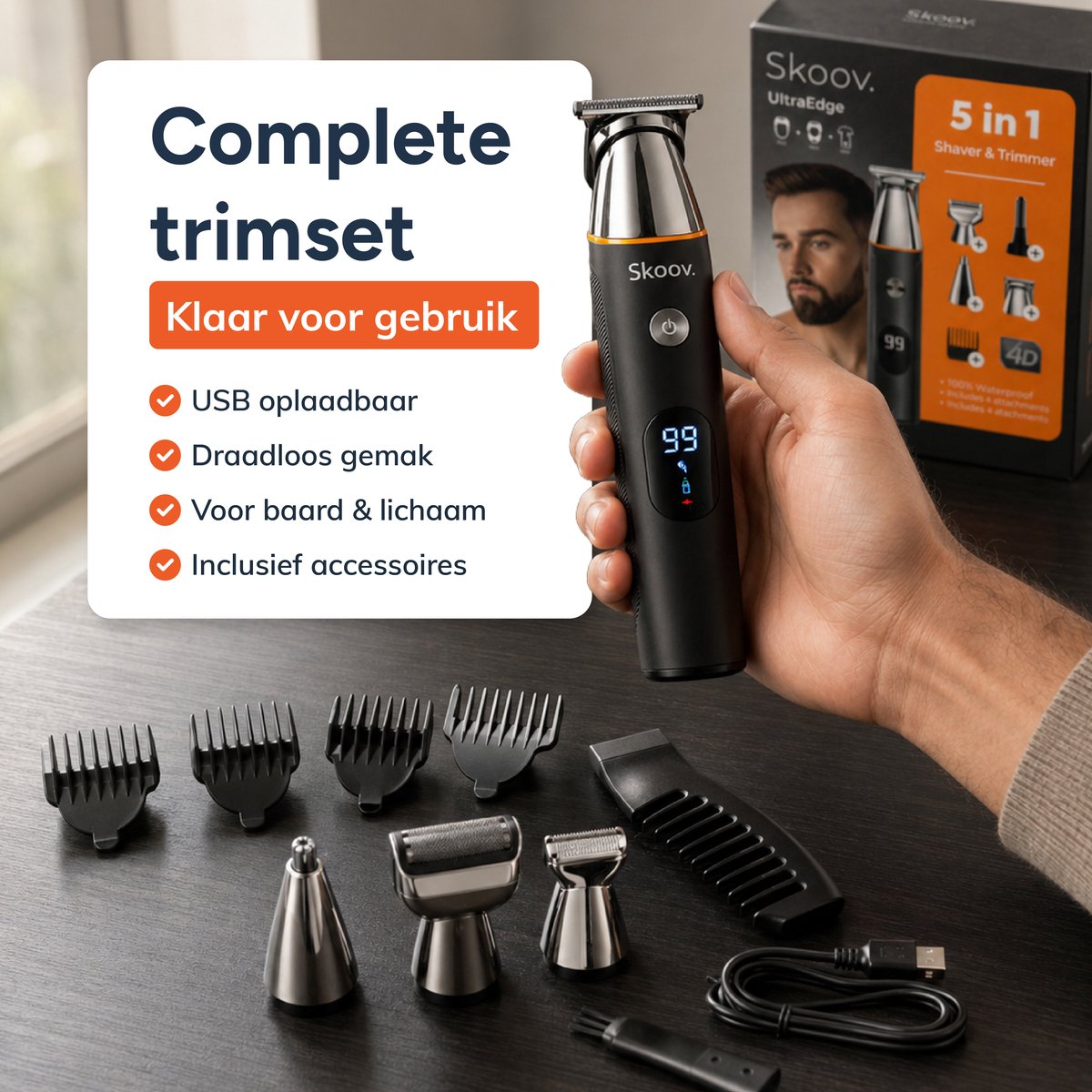 Skoov UltraEdge Trimmer voor mannen - 5 in 1 Lichaam & Baard thumbnail 2