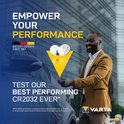 Man met sleutel en auto, Varta CR2032 batterijen met 'Empower Your Performance'.