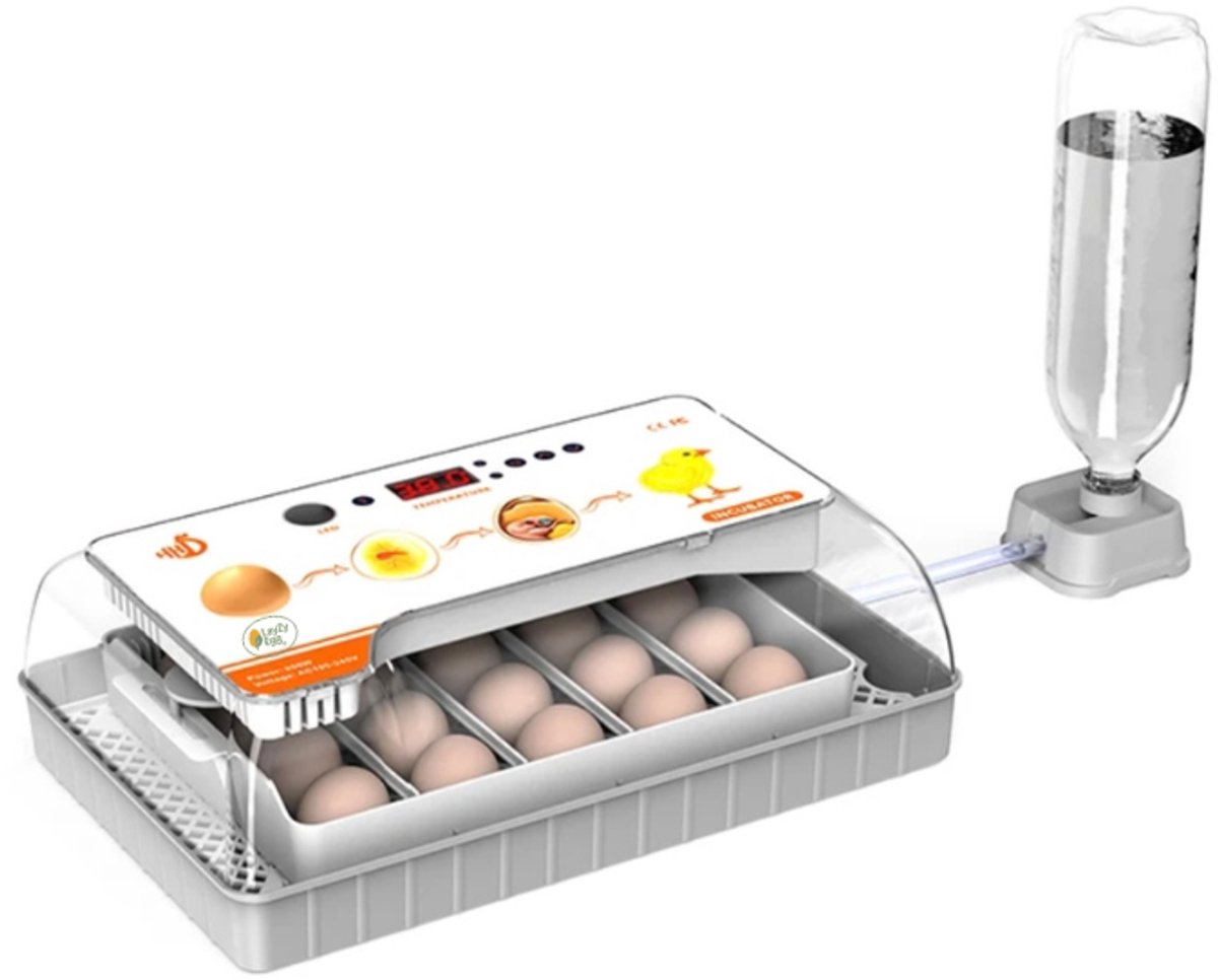 LayZyEgg® Broedmachine 20 Kippeneieren | Volautomatisch | Automatisch Keersysteem | Ingebouwde Hygrometer | Schouwlamp | Inclusief Waterfles | Nederlandse Handleiding | Voor Kip, Kwartel, Eend & Duif