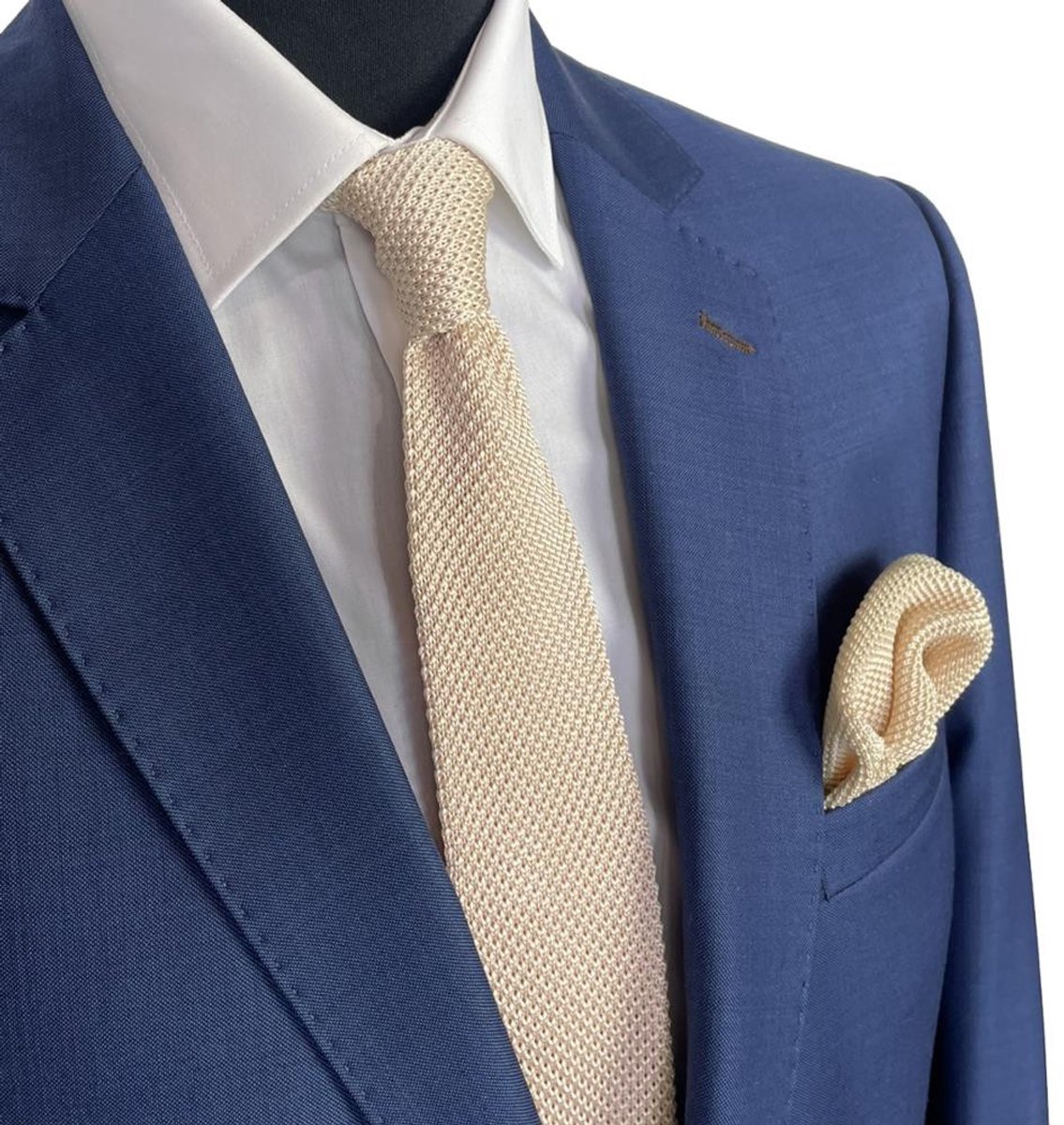 Baxter & Bow Stropdas Set Heren Champagne – Gebreide Stropdas met Pochet - gebreid polyester - champagne