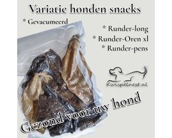 Variabel Kauwpakket – 2 Runderoren , 5 Runderlong , 5 Runderpens – 100% Natuurlijke Hondensnacks