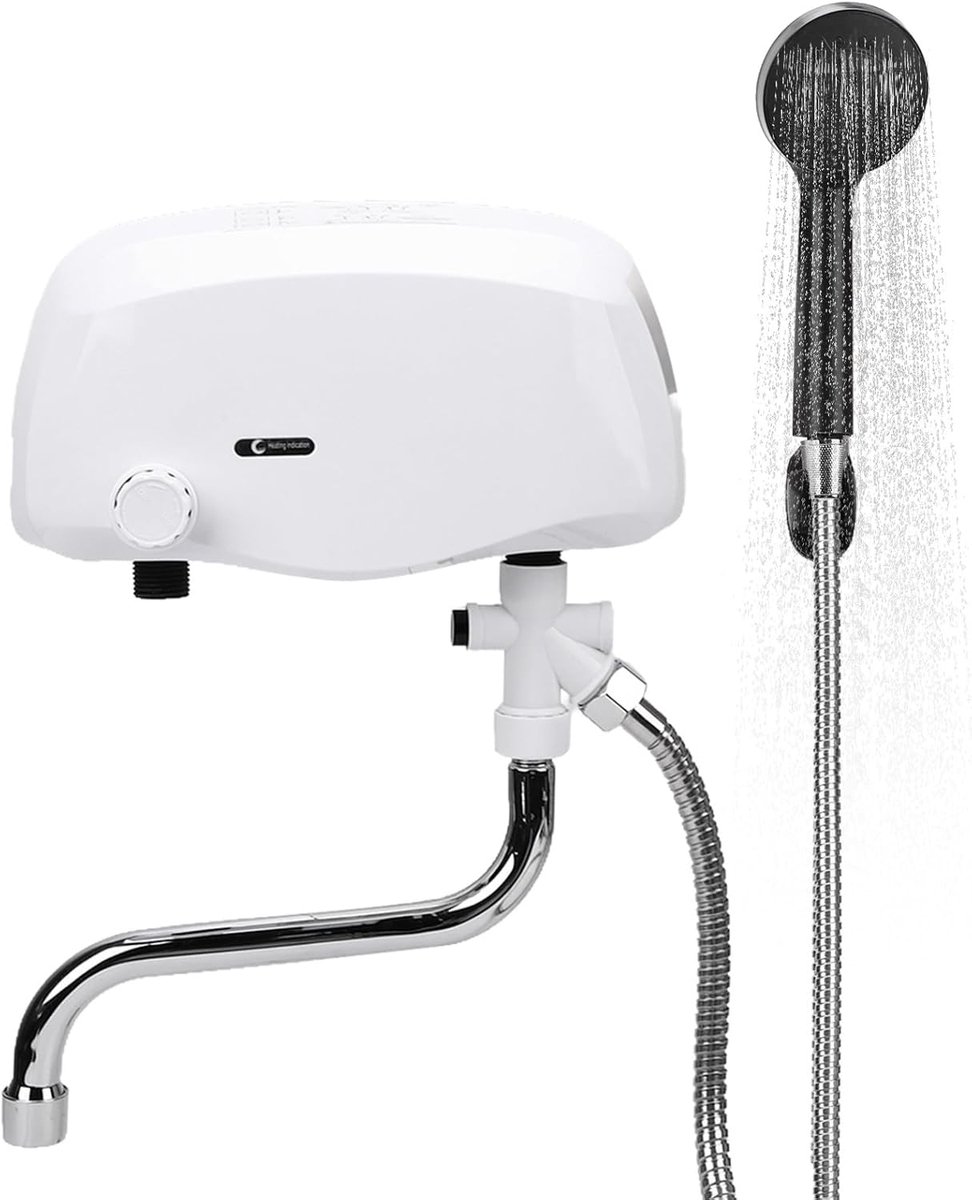 Mini elektrische doorstroomboiler voor badkamer en keuken – met instelbare temperatuurknop, IPX4-waterbestendigheid, 3500 W, roestvrijstalen verwarmingselement en oververhittingsbeveiliging (220 V, EU-stekker)