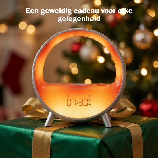 Inga® Smart Wake Up Light met zonsopgang simulatie, draadloos oplader, en bluetooth speaker| Automatische tijdinstelling | Wifi | Zet de toon met 9 omgevingssferen en 4 natuurlijke geluiden