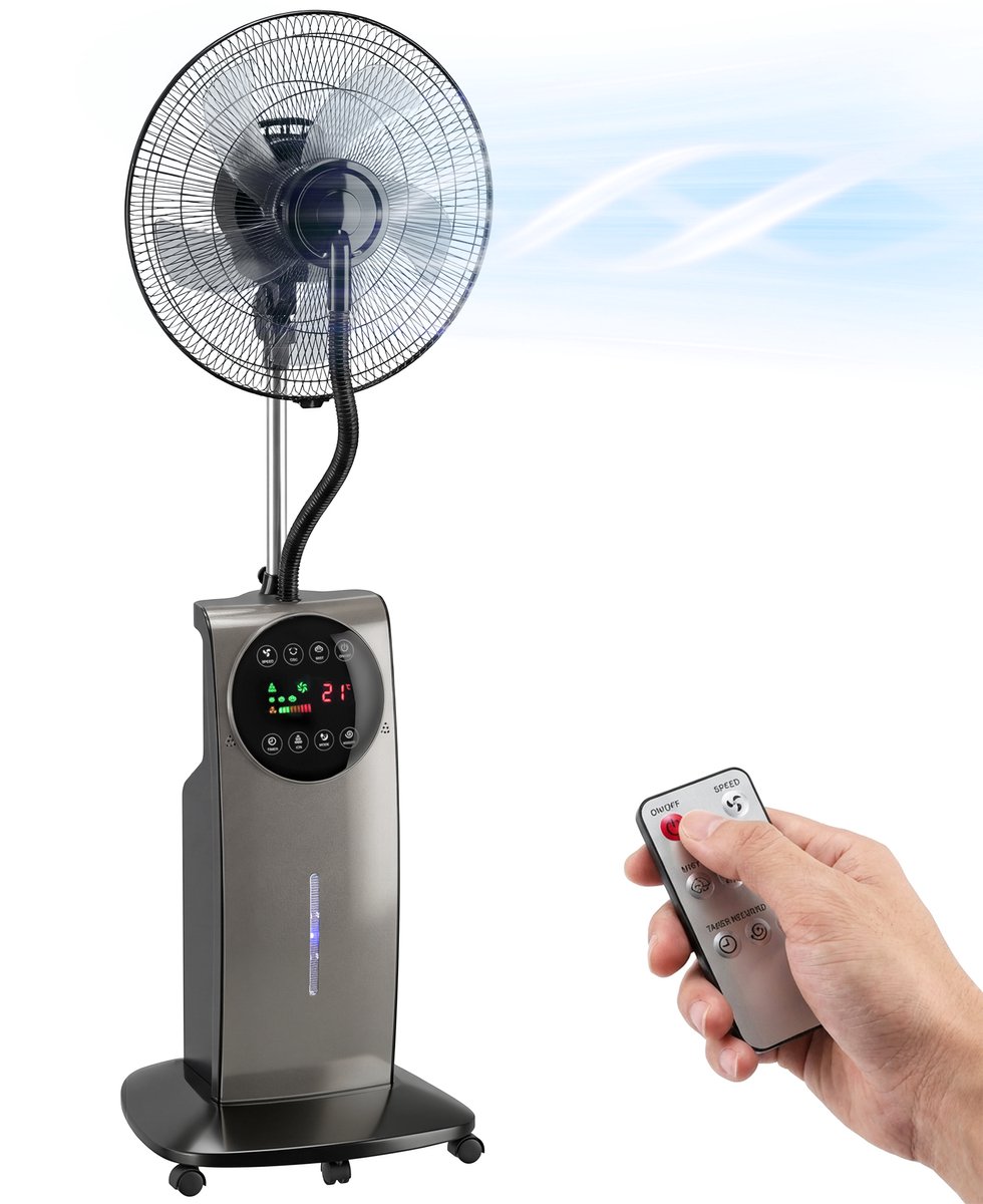 Statiefventilator - Mistventilator - Vernevelingsventilator met 3100 ml Watertank en 3 Snelheden - Stille Ventilator - Horizontale + verticale oscillatie - Bruin