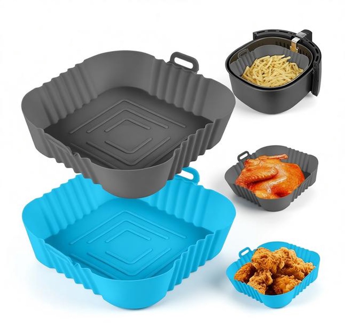 Maison Elara Siliconen Airfryer Liners, 2 Stuks, 19,5x16,5 cm, Herbruikbaar, Anti-aanbak