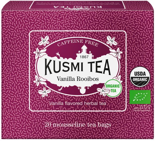 Tisane biologique Kusmi Tea Vanilla Rooibos – 20 sachets de thé en mousseline