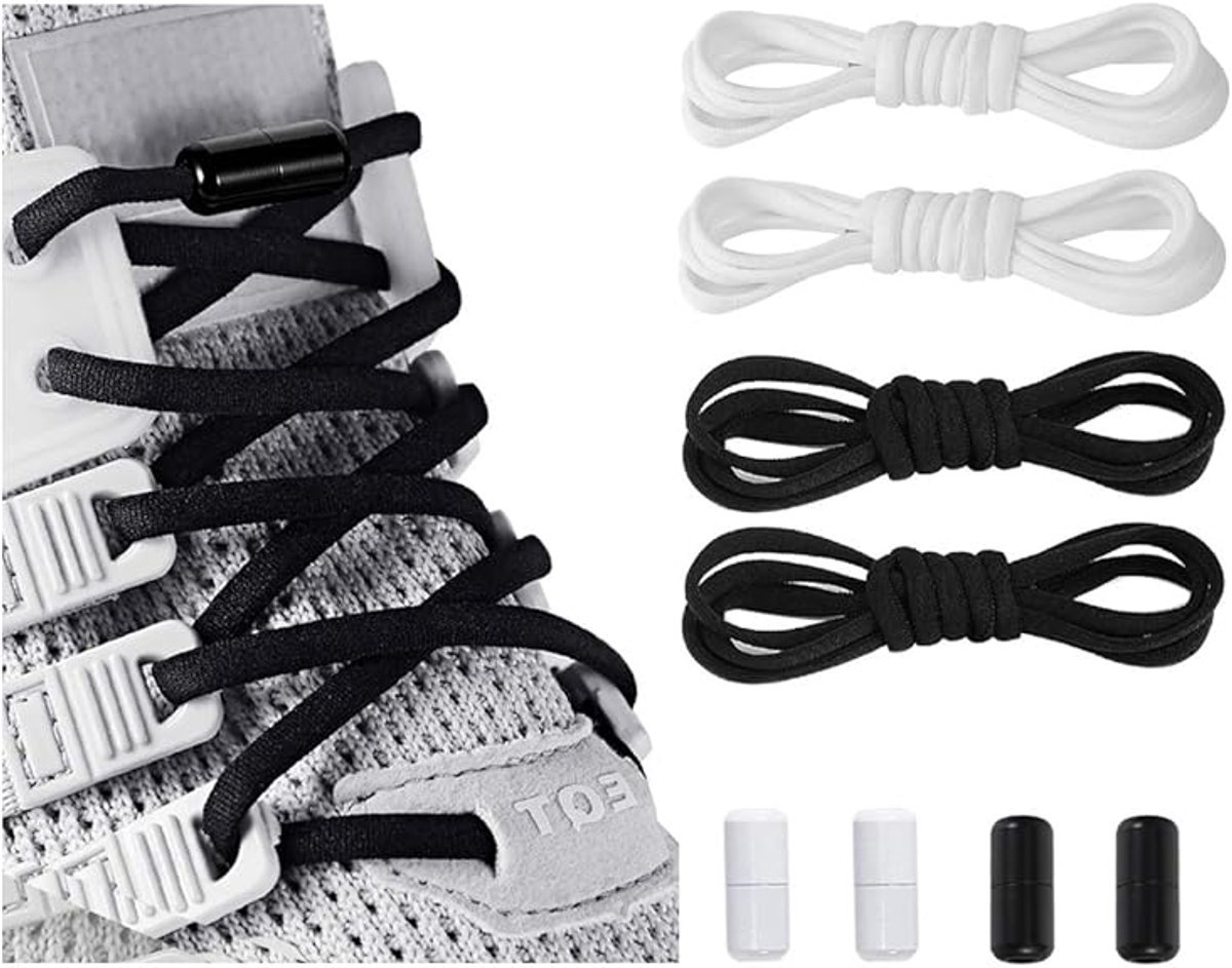 Elastische Schoenveters met PlasticDraaisluiting - Zonder Strikken - Comfortabele Elastische Veters voor Kinderen, Volwassenen & Senioren - Instap Schoenen Systeem
