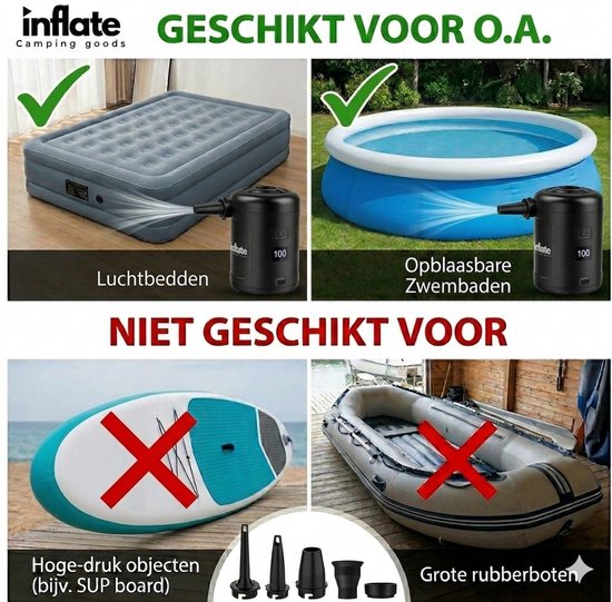 Inflate Oplaadbare Luchtpomp - Elektrisch & Draadloos - 5200 mAh accu - 280 Liter/Min - Luchtbedpomp & Zwembadpomp van Merkloos — afbeelding 3