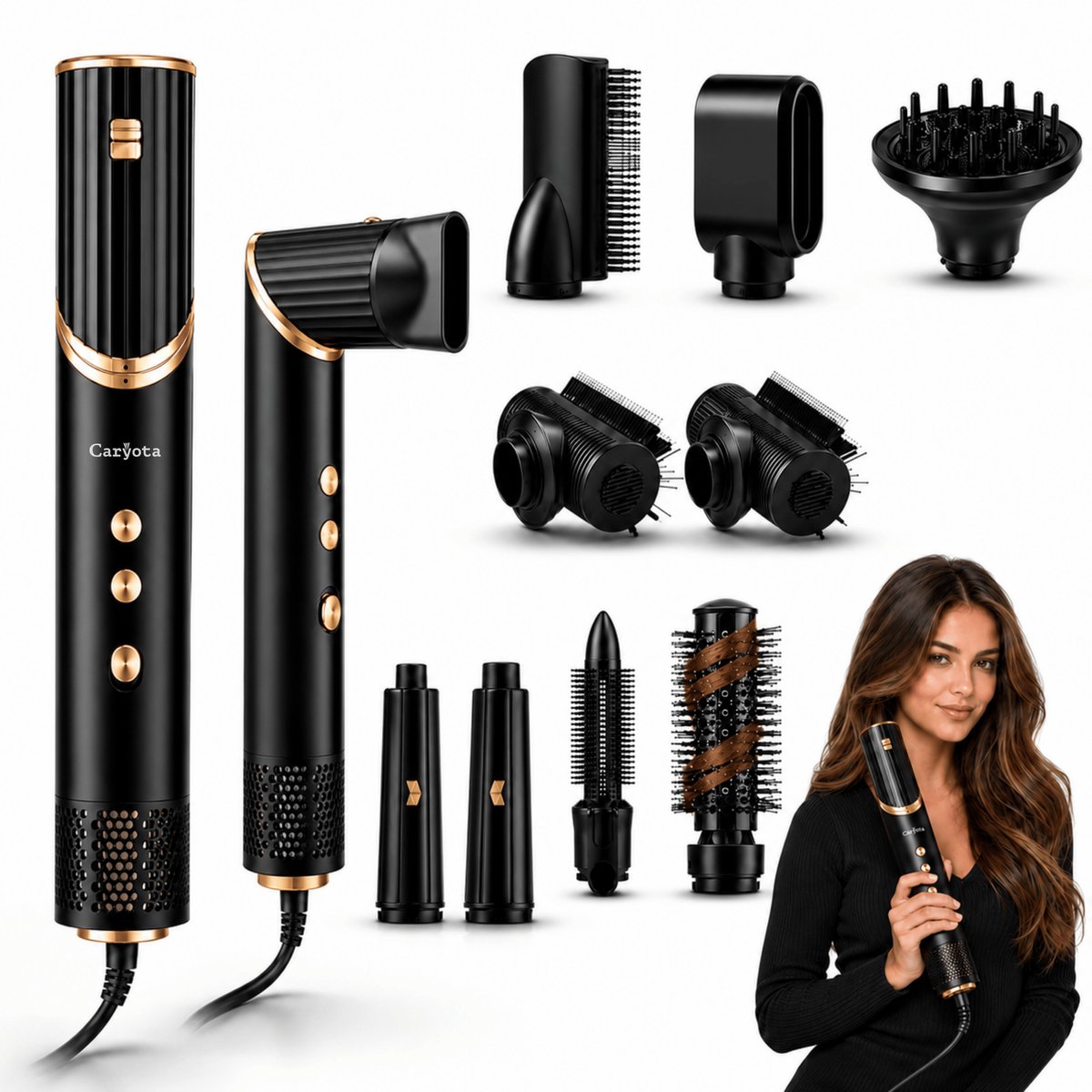 Caryota 10-in-1 Airstyler - Multistyler met Föhnborstel, Krultang & Haarborstels - Complete Styling Set voor Krullen en Steil Haar - Thermal Brush