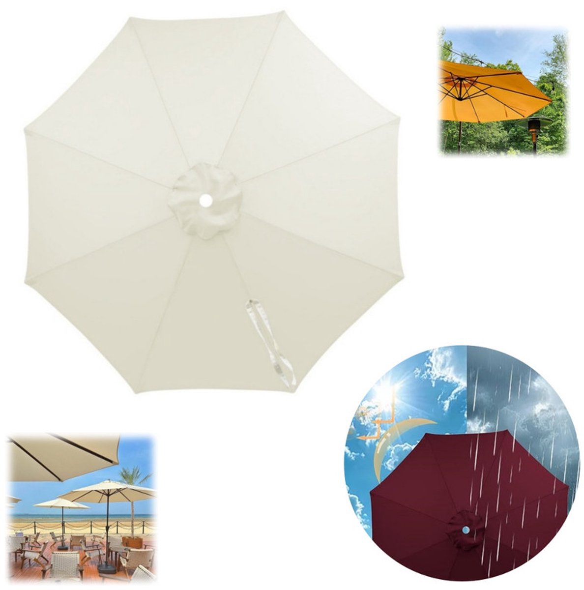Vervangend doek voor parasols met 8 baleinen – Waterdicht doek – Groot parasoldoek voor buiten – Vervangend doek voor terras-, middenmast- en zweefparasols – Vervangende zonwering – Geschikt voor markt- en terrasparasols – Diameter 300 cm
