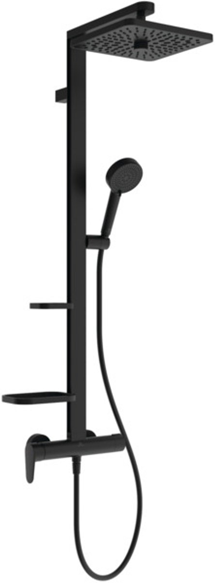 Ideal Standard IS Douchesysteem CeraflowAlu+ m.douchearm - 2 schappen, 2F-HB, vierkante 2F-KB SilkBlack, BE204XG