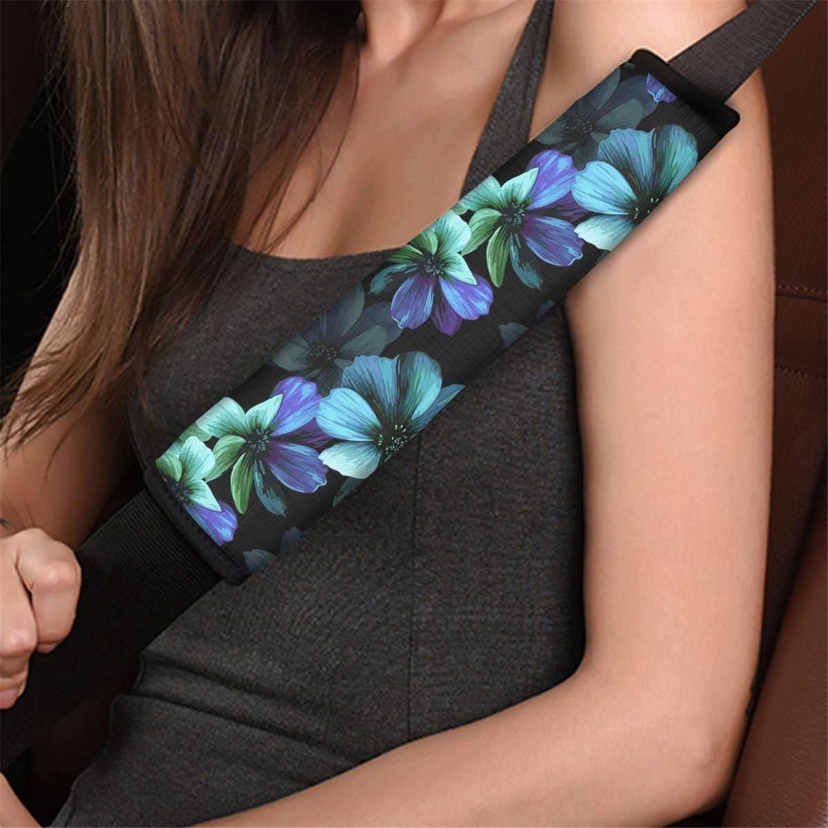 Autogordelhoes Set - Comfort Kussens - Rijcomfort Verhogen - Zachte Polyester Stof - 2 Stuks - Blauw Bloemen