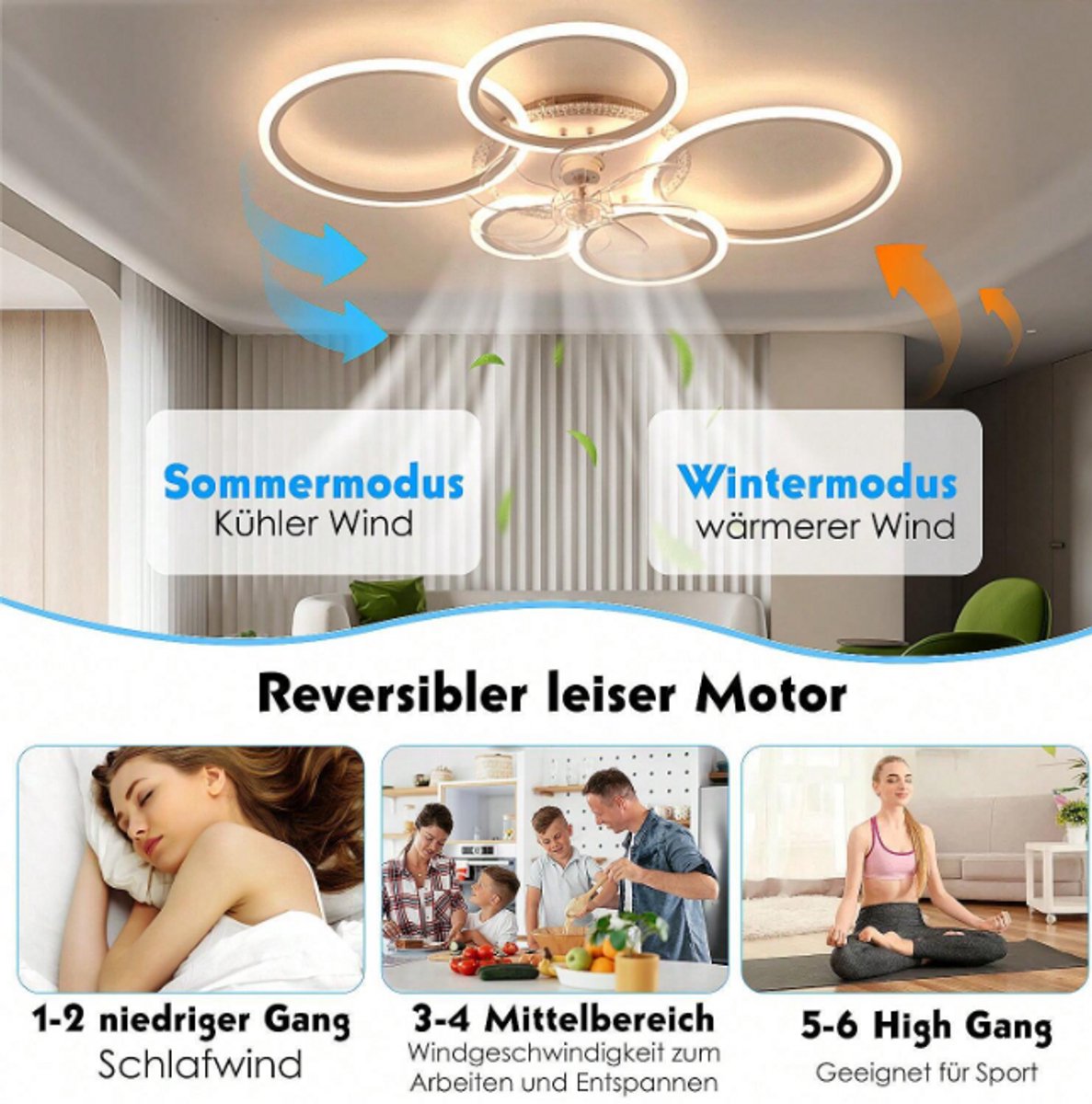 Equivera Plafonniere met Ventilator - Plafondventilator - Plafondventilator Afstandsbediening - Plafondventilator Slaapkamer - Plafond Ventilator met Verlichting - RGB 12 Kleuren - Plafondlamp - Plafonniere - Ideaal voor in uw slaapkamer! thumbnail 3