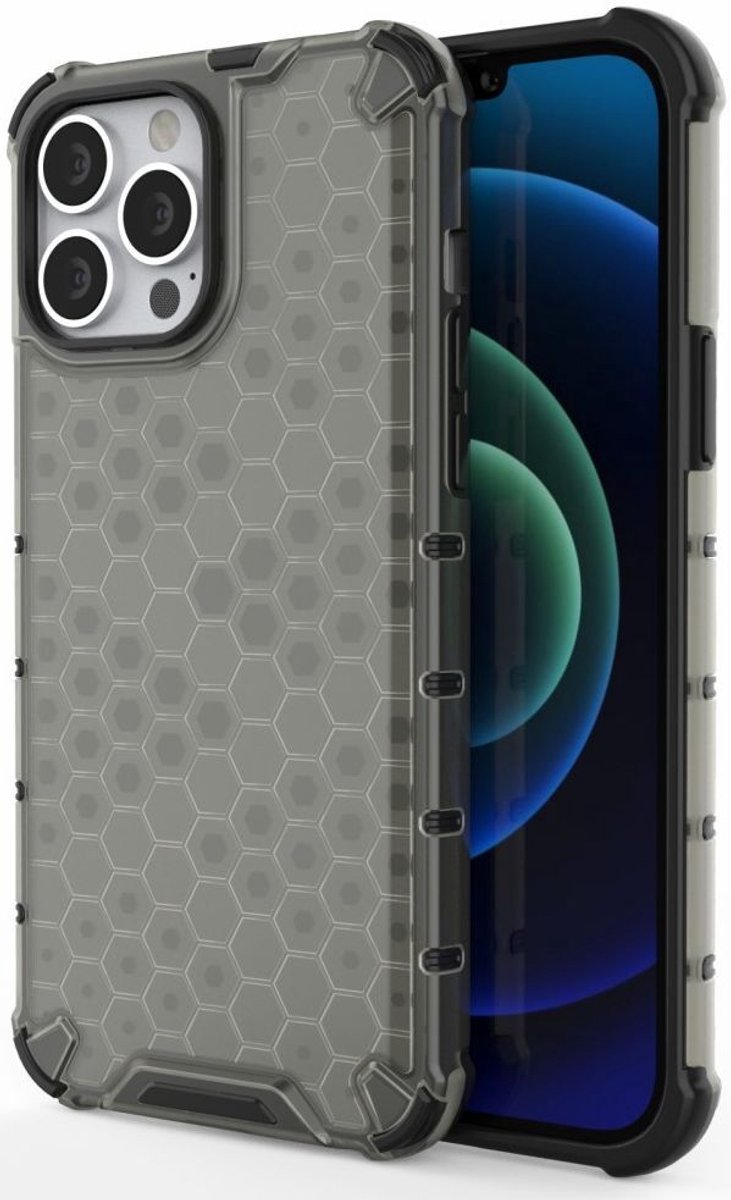 Hybride Honinggraat Hoesje Zwart Geschikt voor Apple iPhone 13 Pro Max