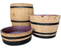 Set van 3 houten bloembakken - wijnvaten 225L - 3/4, 1/2 en 1/4 vaten - plantenbak - decoratie
