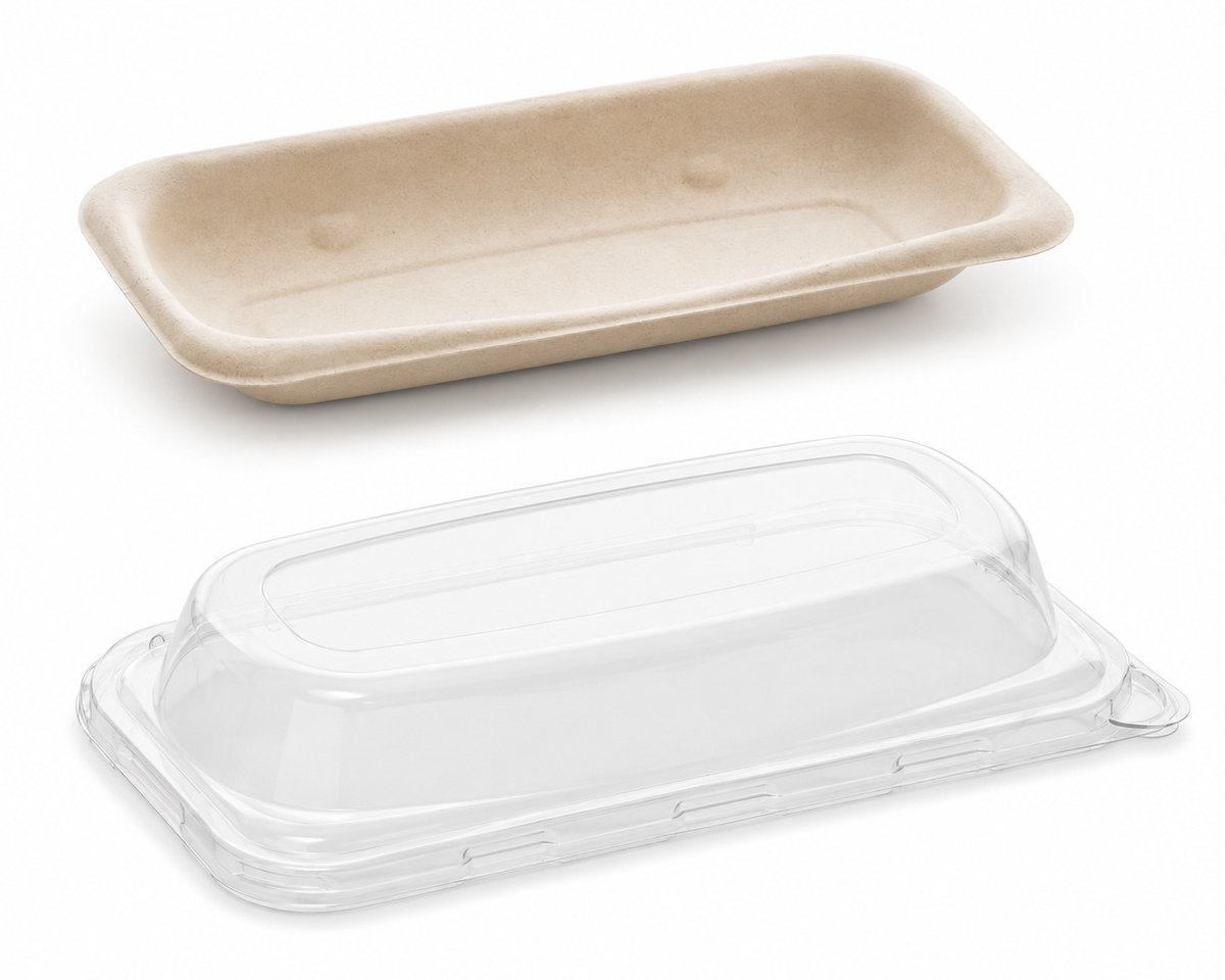 Sabert suikerriet schaal Met deksel voor snacks - 20x10cm - 50 stuks