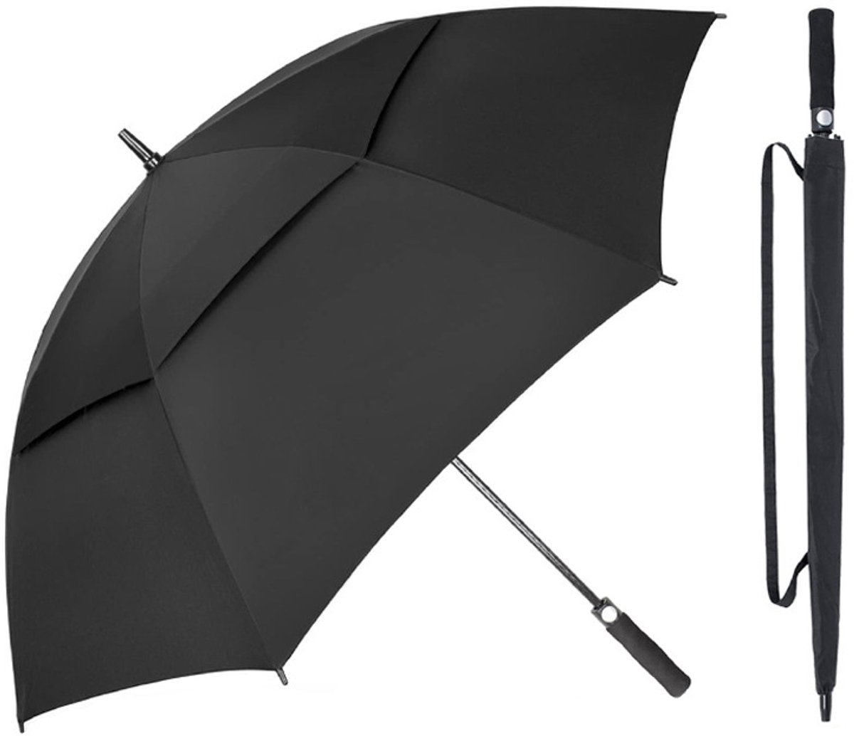 Paraplu - Stormparaplu - Golfparaplu - Dubbellaagse Paraplu - Grote Paraplu - Beschermen Tegen Wind en Regen - Comfortabele Grip - Zwart