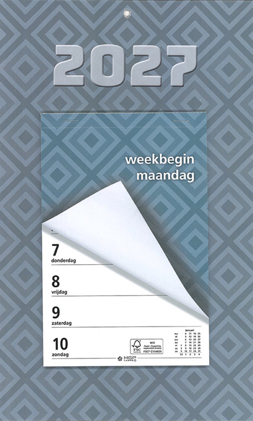 MGPcards - Week Scheurkalender 2027 - Week begint op maandag - 21 x 34 cm - Grijs