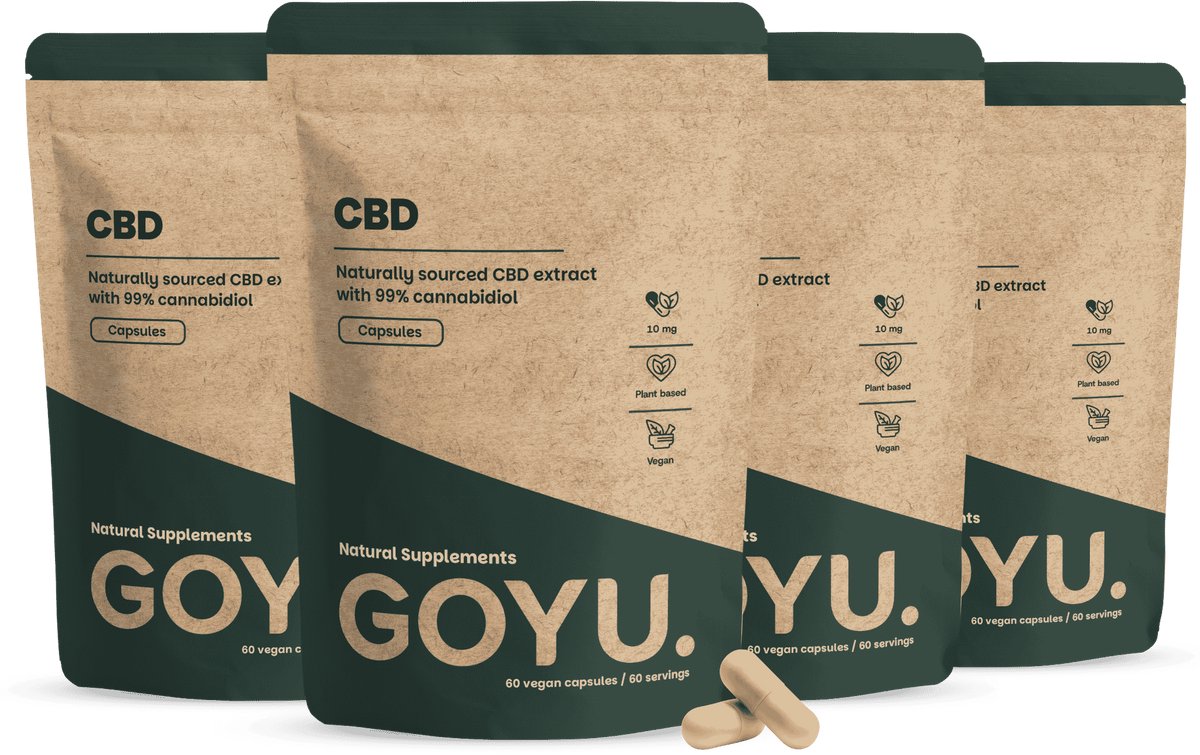 GOYU CBD Olie 10 MG Combideal 4x 60 Capsules - Cortisol verlagende supplementen - Vegan - Zonder toevoegingen - Lab getest - 60 dagen voorraad per zakje -