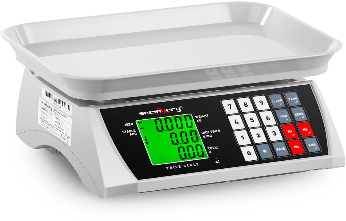 Controle weegschaal - 30 kg / 1 g - 28,8 x 21,8 cm - 6 functies - Steinberg Systems