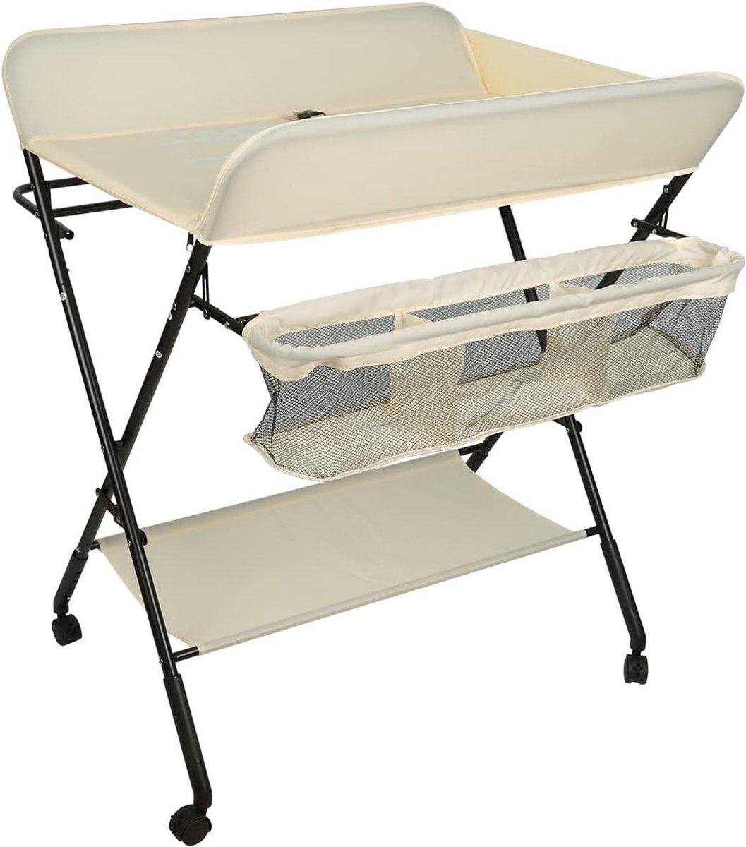 Luiertafel - Babyverzorgingstafel - Baby verzorgen - Opvouwbaar en mobiel - 80x66x98 cm - Roze